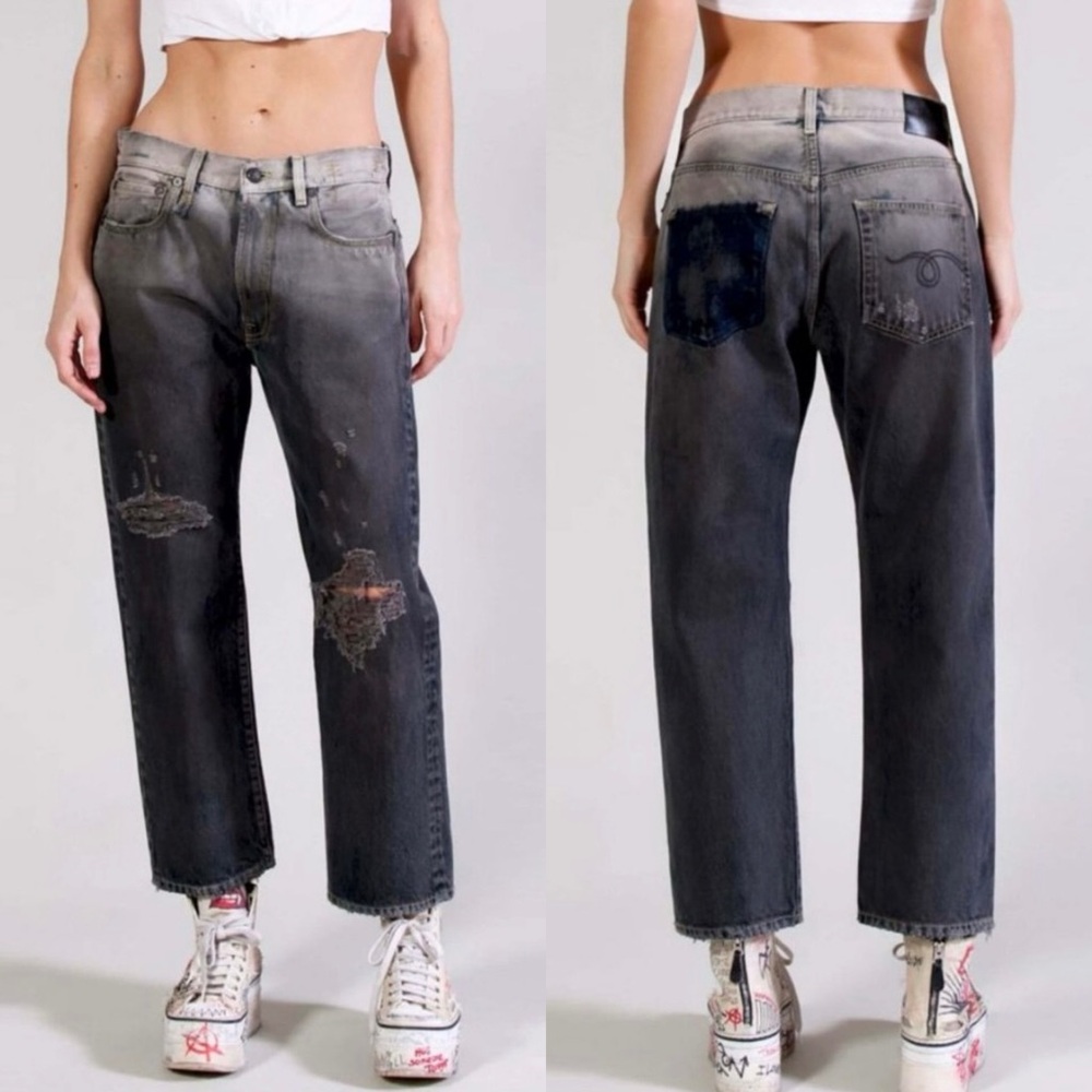R13 Boyfriend Jeans Faded Black NWT - 24 Relaxed Fit Distressed Designer Denim